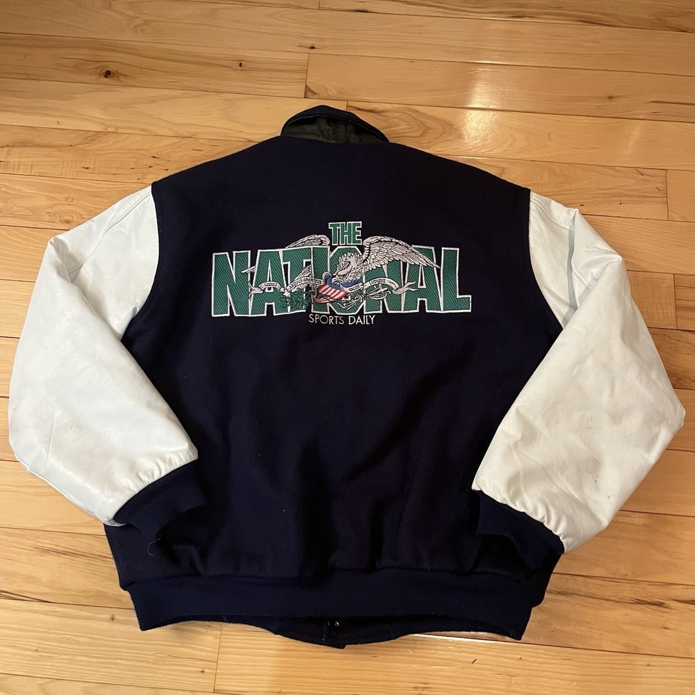 National Sports Daily Newspaper Medium Varsity Jacket Letterman Vintage Leather
